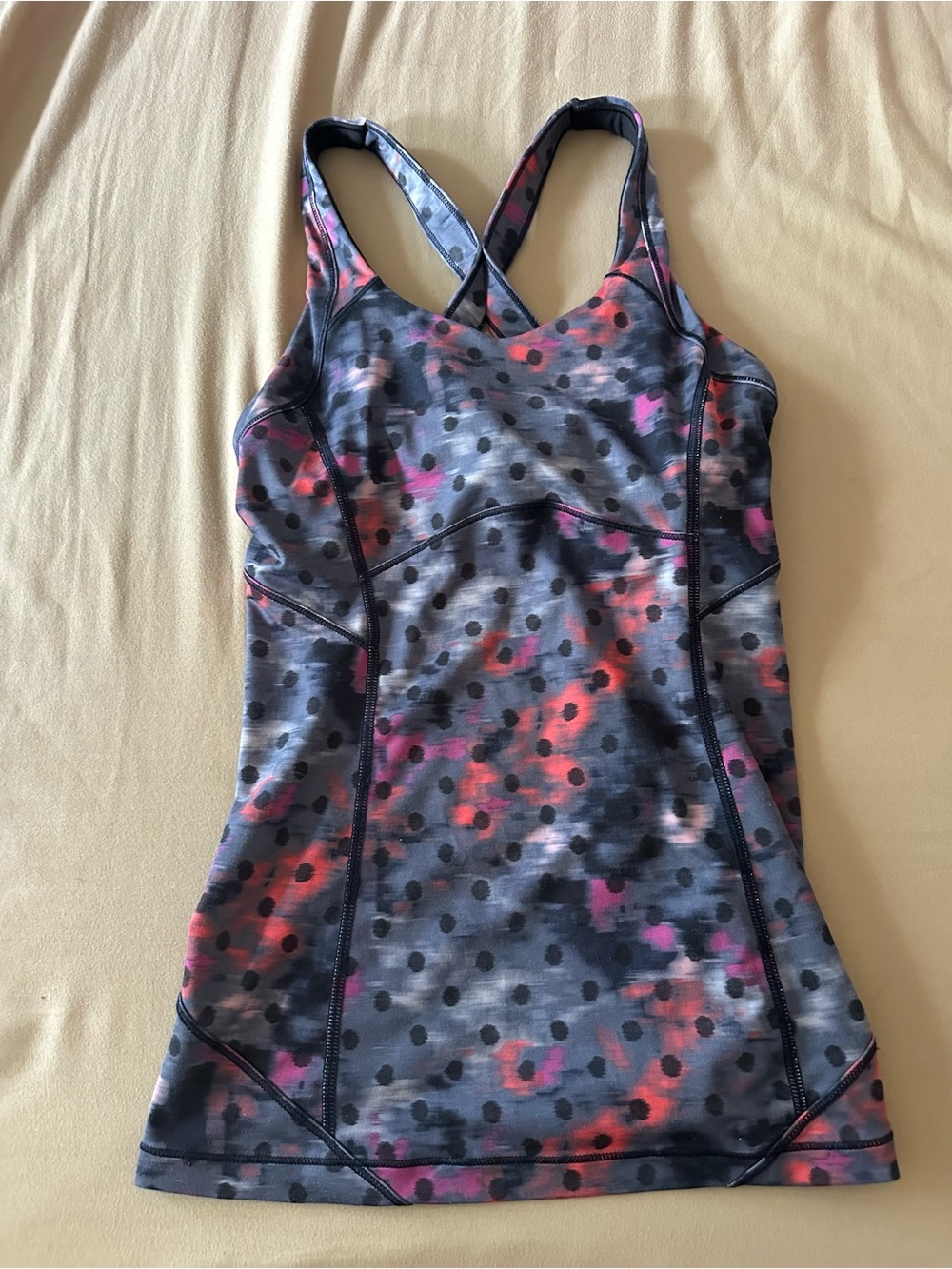 Lululemon Women’s Grey Polka-Dot & Coral Active  Tank